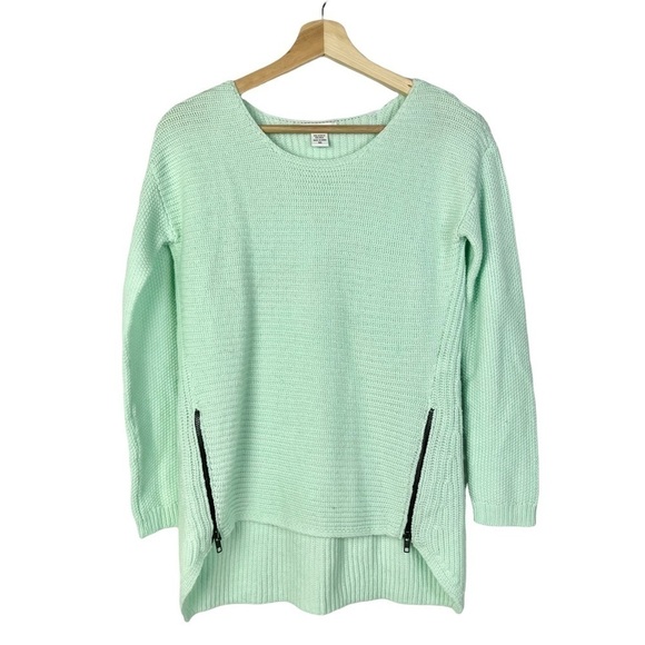Bar III Mint Green Knit Side Waist Zip Pullover Sweater XS - Picture 1 of 5